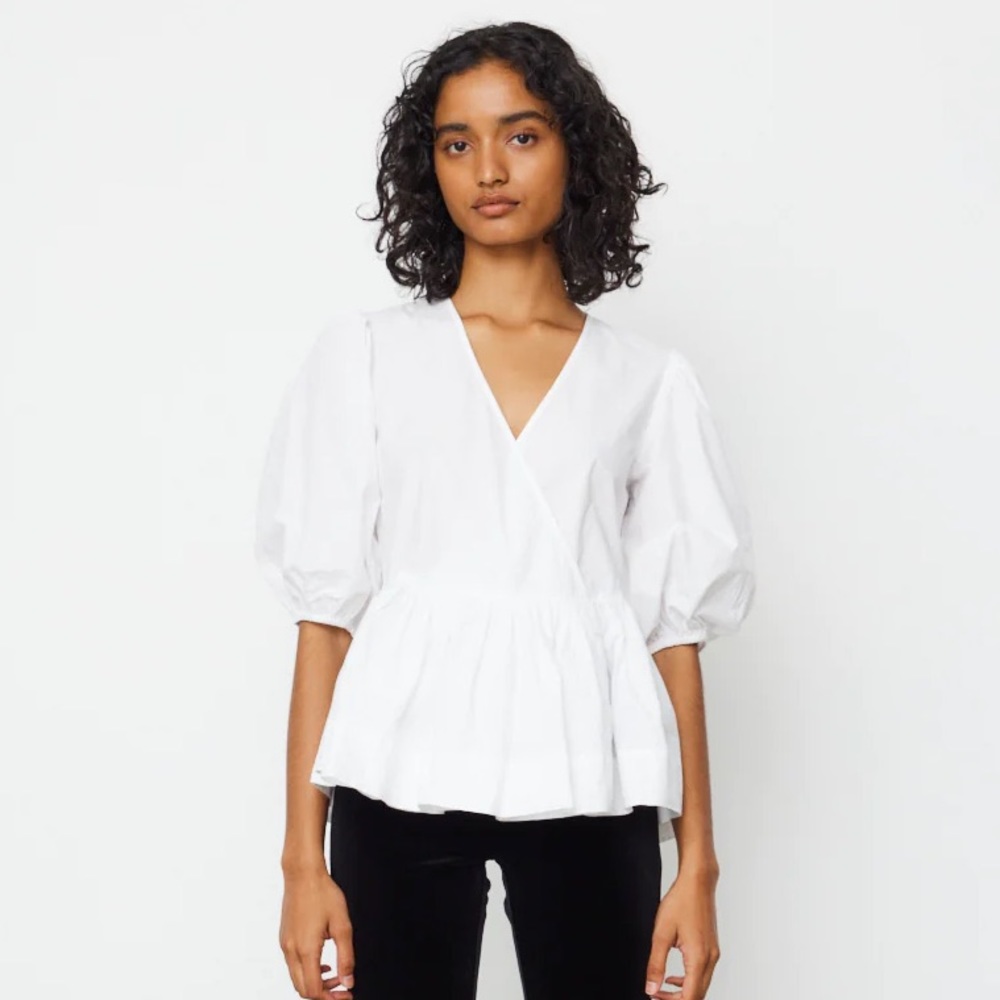 GANNI White Wrap Blouse